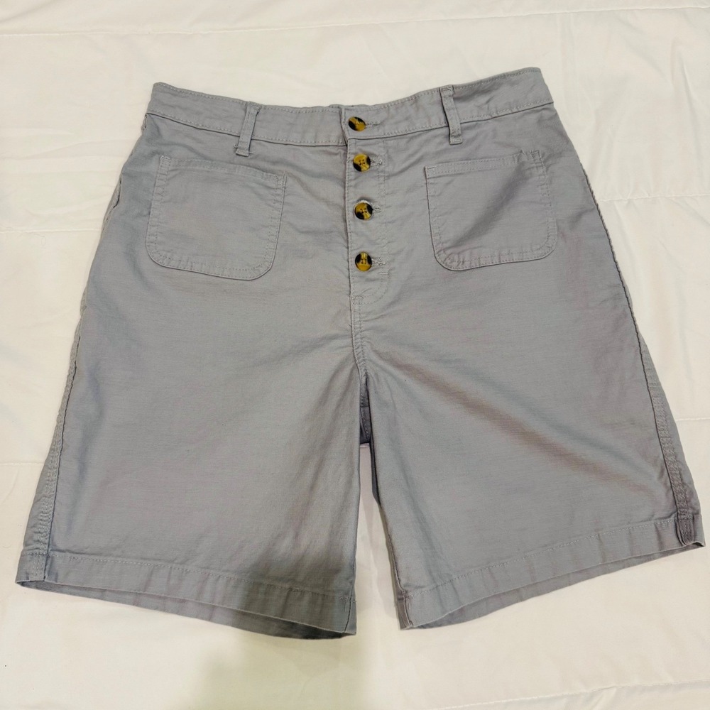 Lee Cotton Womens Shorts Size 14 M Relaxed Fit High Rise Button Fly Gray‎ Twill